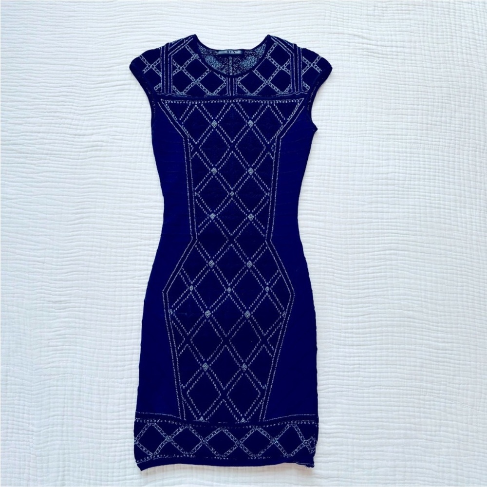 RVN Aztec Jacquard Tank Dress Blue Black Bodycon size XS